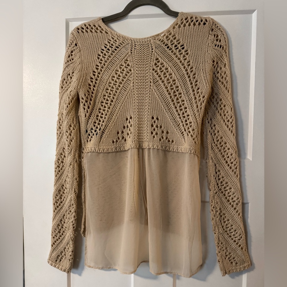 Dex Tan Open-Knit/Sheer Back Blouse - Picture 2 of 3